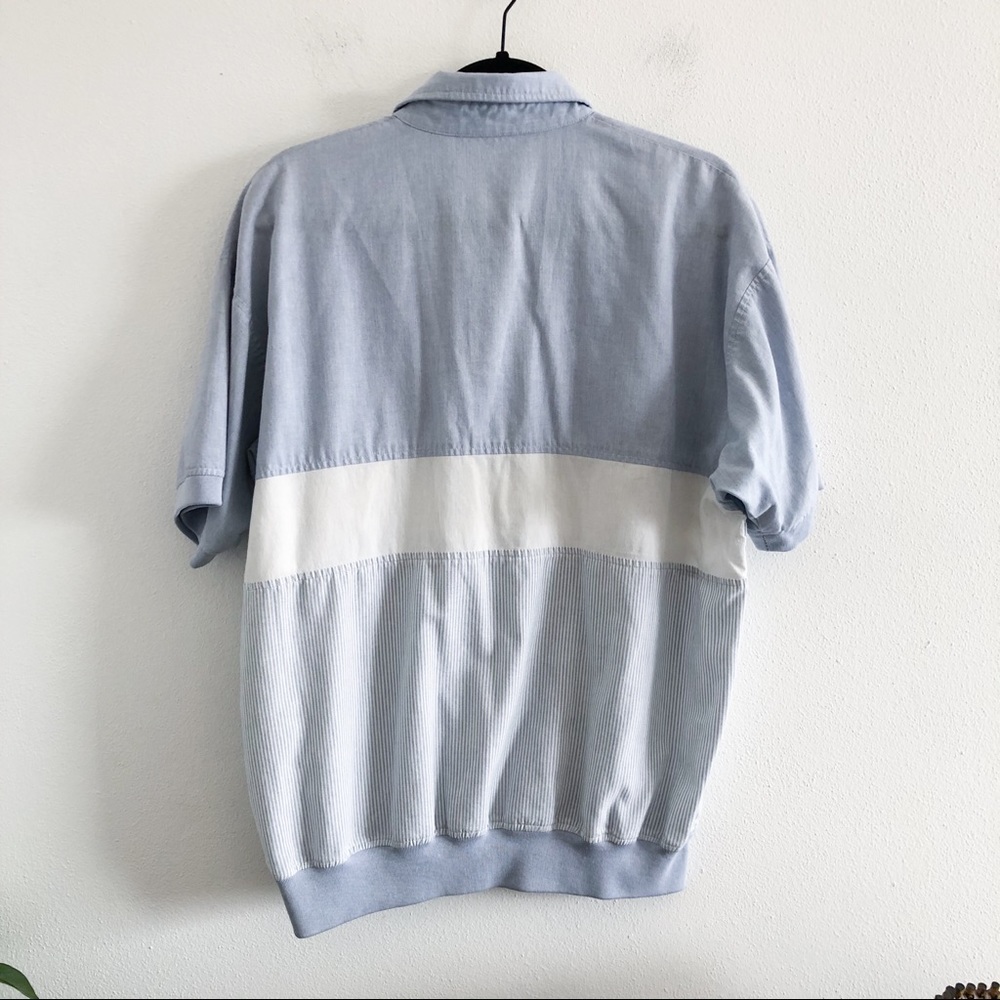 VINTAGE 90’s blue striped mixed print polo shirt L - Picture 7 of 10